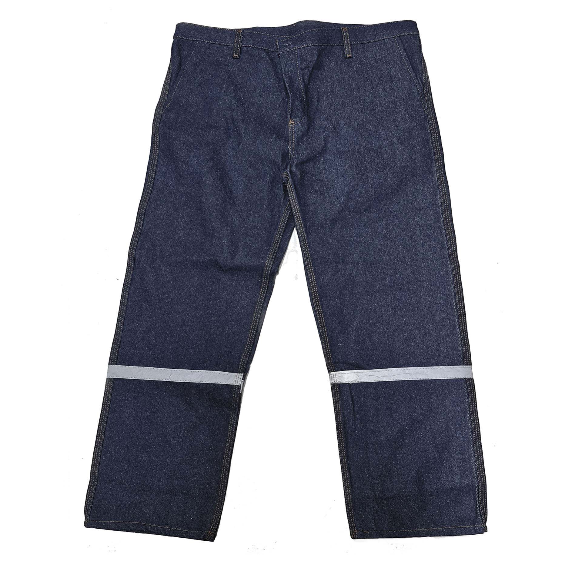 PANTALON JEAN CRUDO CON CINTA REFLECTIVA